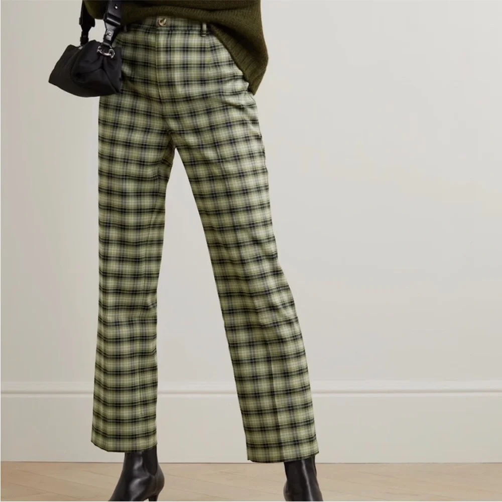 Reformation Franklin Pant size 4 Small Green Plaid Academia Preppy - Picture 1 of 10